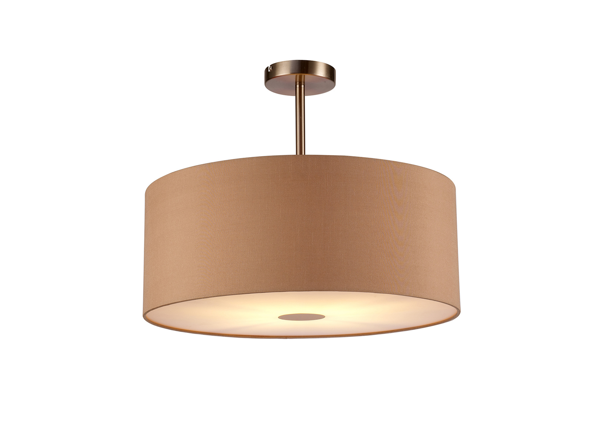 DK0268  Baymont 50cm Semi Flush 1 Light Satin Nickel, Antique Gold/Ruby, Frosted Diffuser